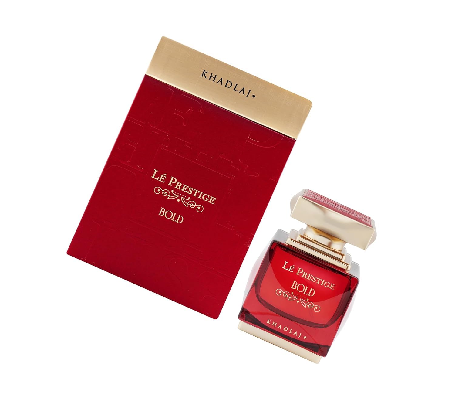 Khadlaj Lé Prestige Bold packaging display suggests unisex elegance and premium gifting appeal.