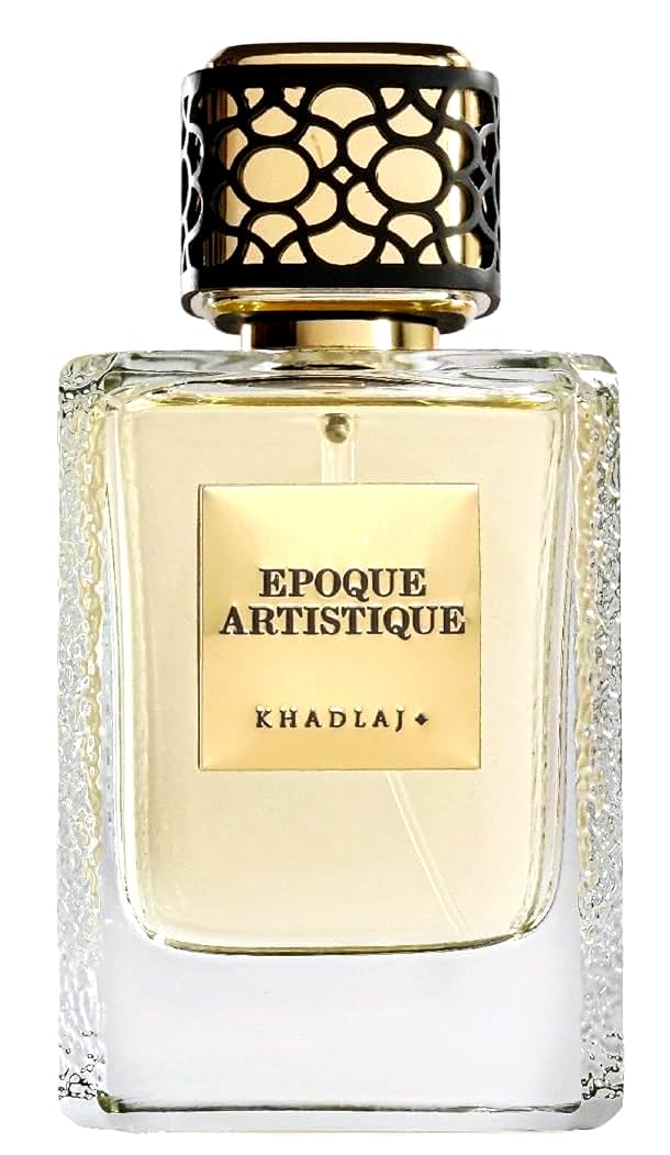 Khadlaj Maison Epoque Artistique bottle artwork highlights a historic-inspired design for a luxe display.