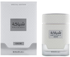 Khadlaj Shiyaaka Snow heart notes blend neroli and spice for a warm profile.