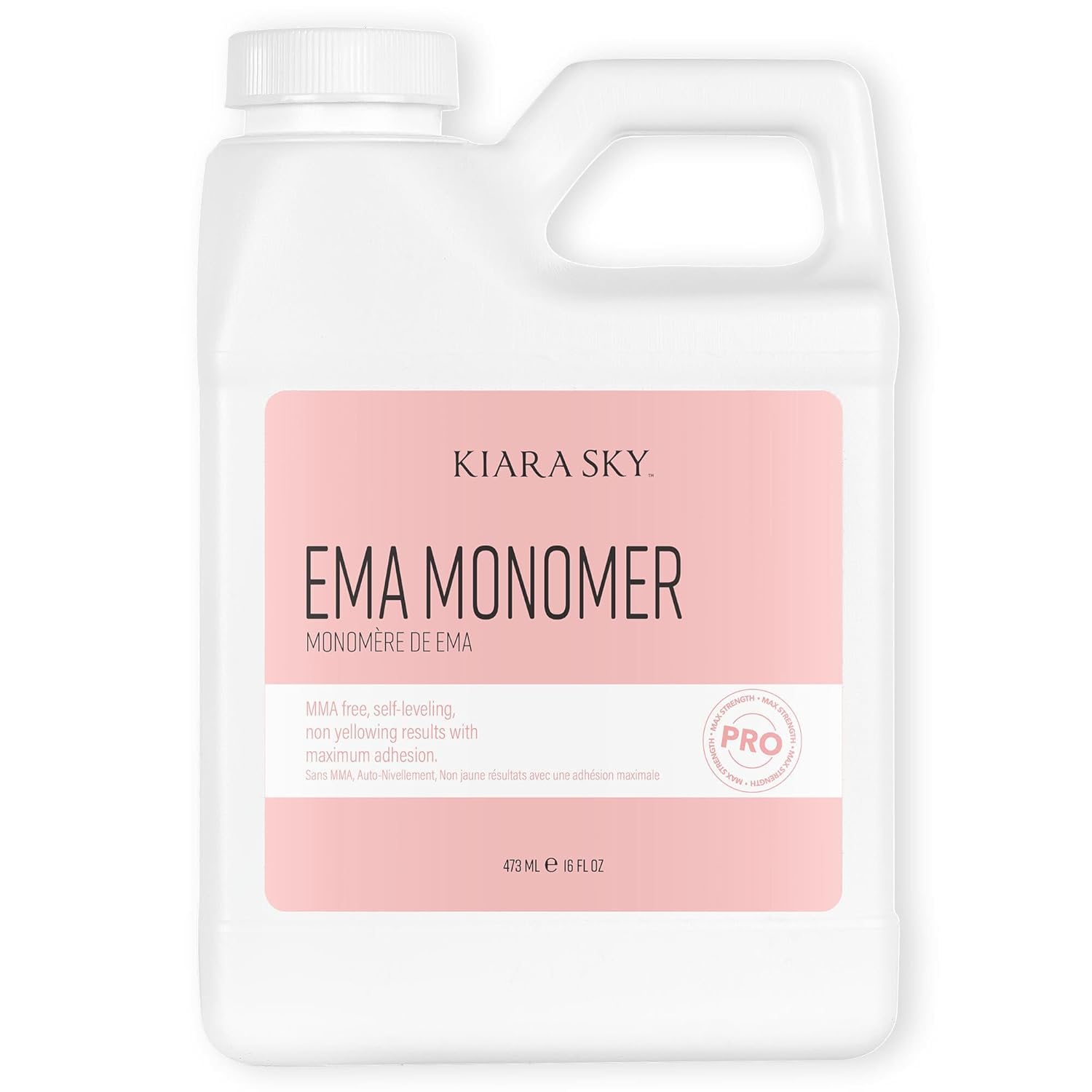 Kiara Sky EMA Monomer bottle showing smooth, self-leveling liquid for flawless acrylic applications