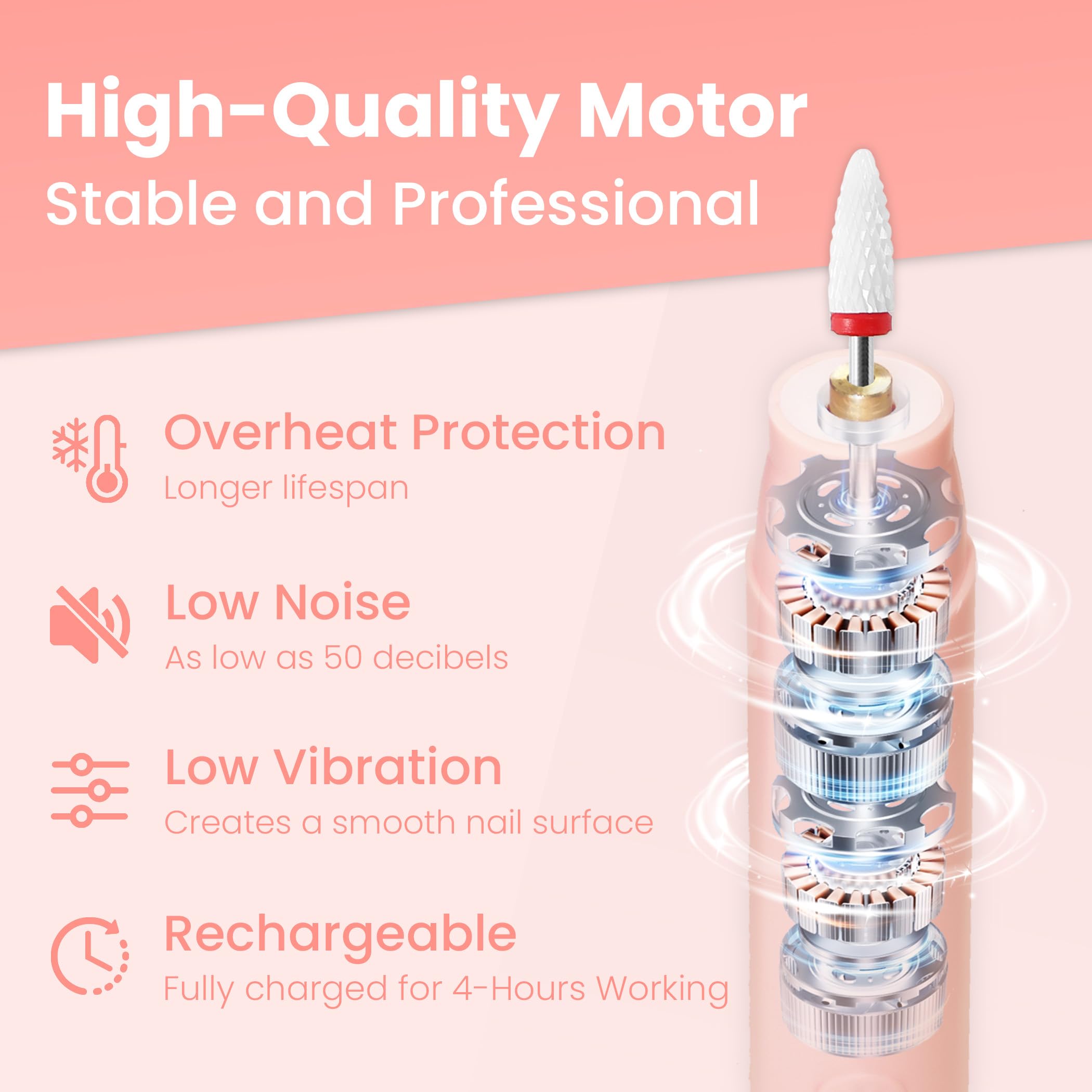 Kiaryuoll nail drill LED light illuminates details for nail art at home.
