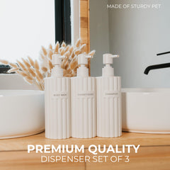 KIBAGA beige PET bottle with pump for spa-like vibes.