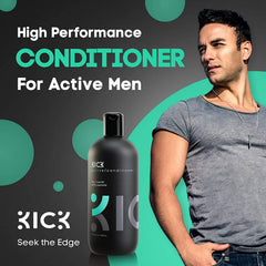 Kick Tea Tree Conditioner hands massaging scalp to promote circulation.