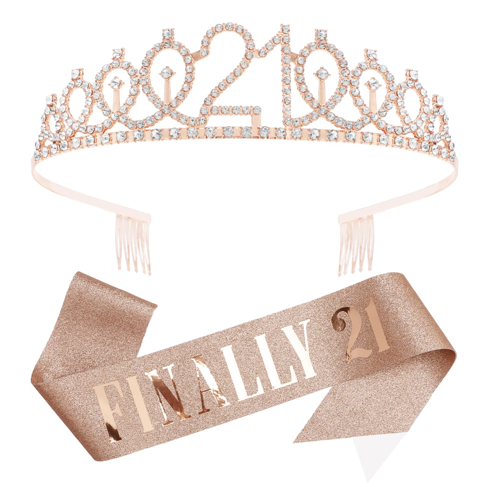 KICOSY rose gold 21st crown with crystals for an elegant party look.