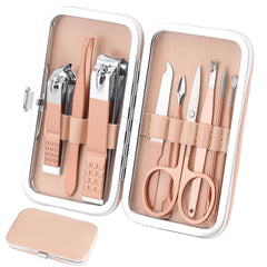 Kidoom manicure set in a rose-gold case, ideal for on-the-go grooming.