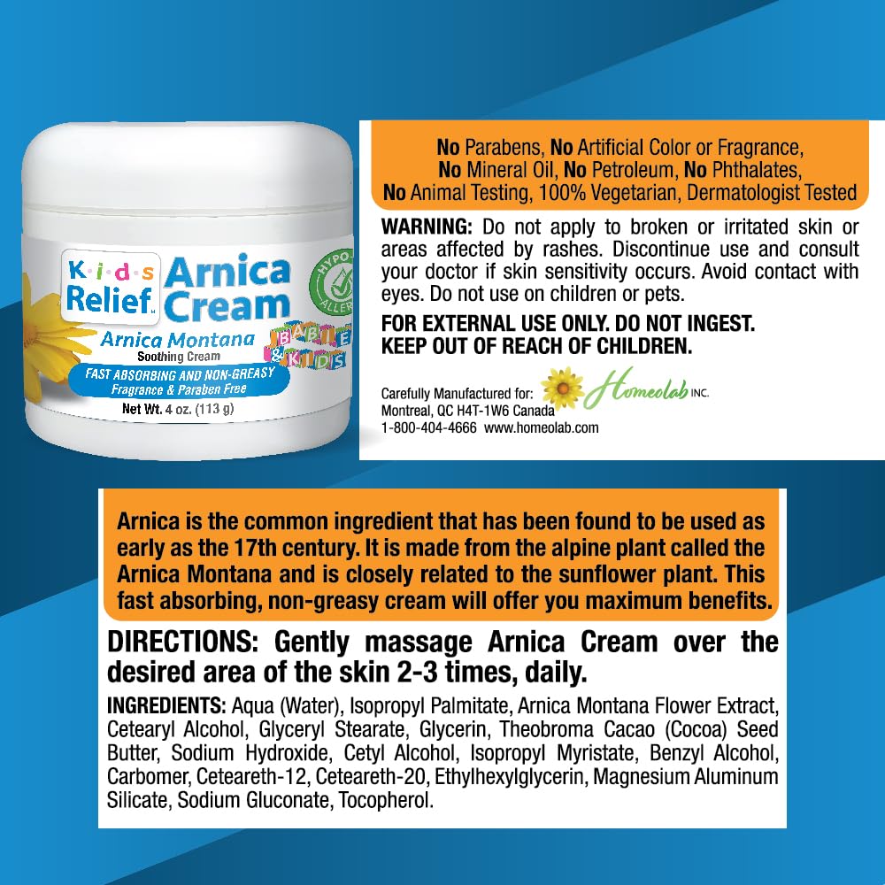 Kids Relief Arnica Cream sin fragancia, ideal para piel sensible.