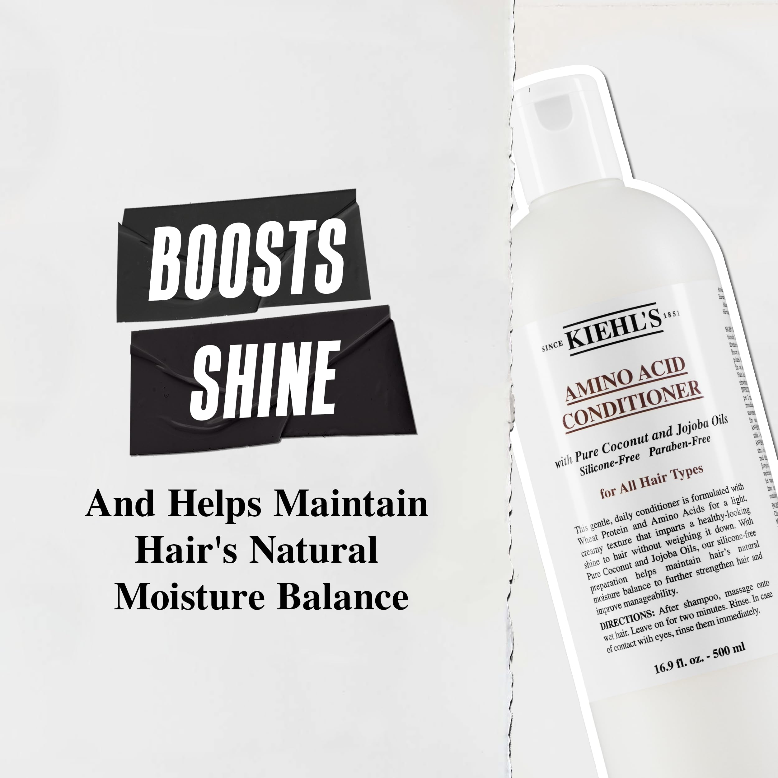 Kiehl's Amino Acid Conditioner ingredients, amino acids, jojoba, and coconut oil.
