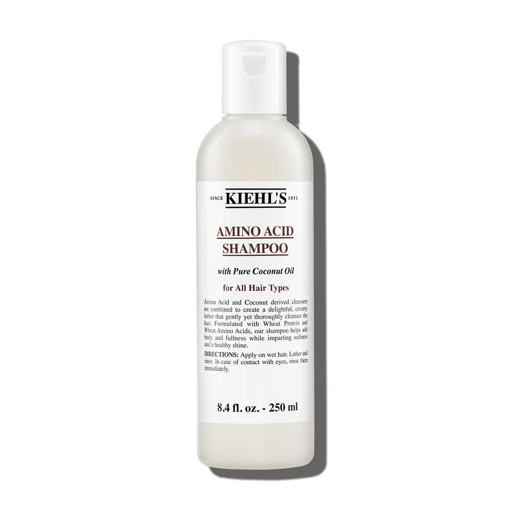Kiehl's Amino Acid Shampoo bottle pour for gentle daily cleansing on all hair types