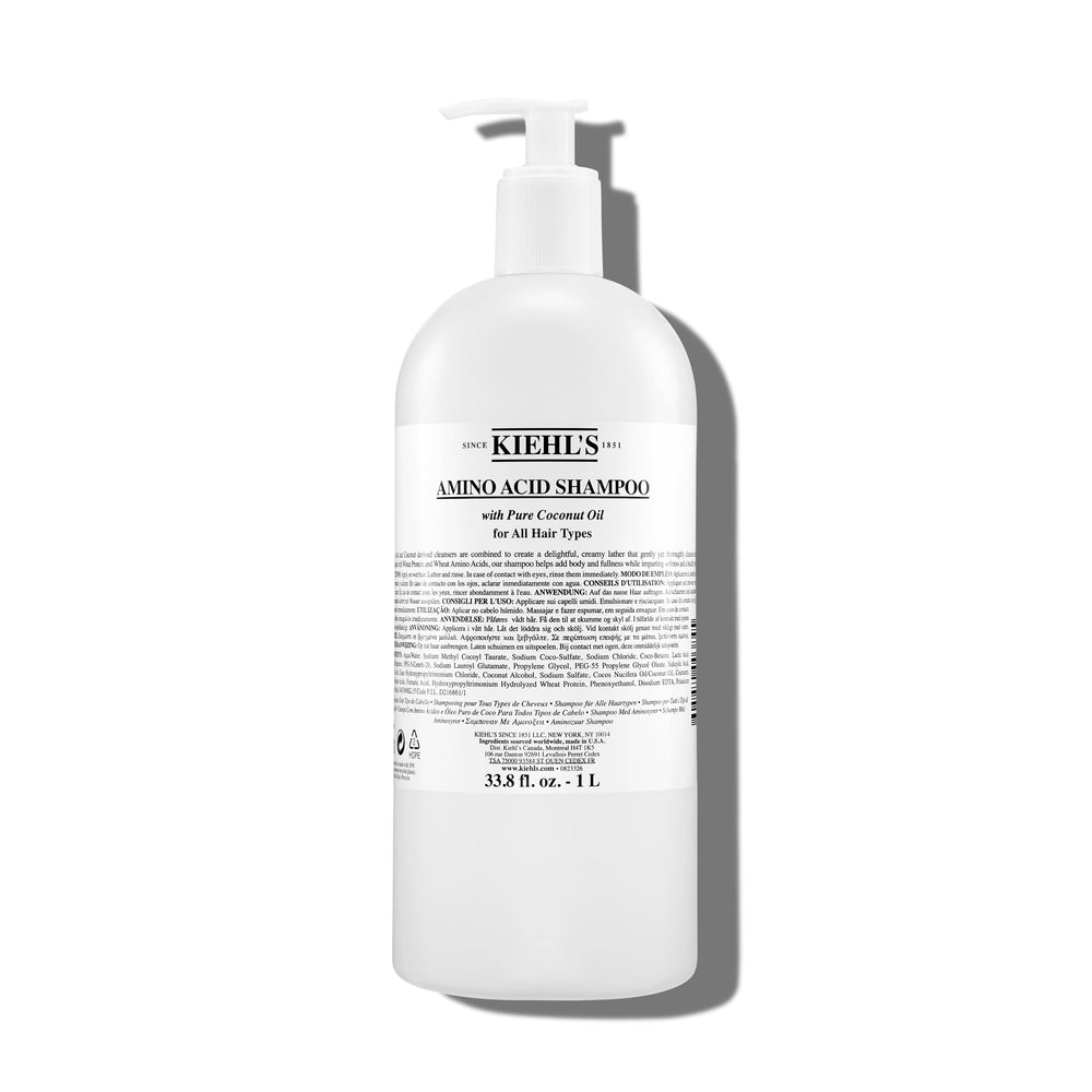 Kiehl's Amino Acid Shampoo bottle with pump for daily cleanse and hydration.