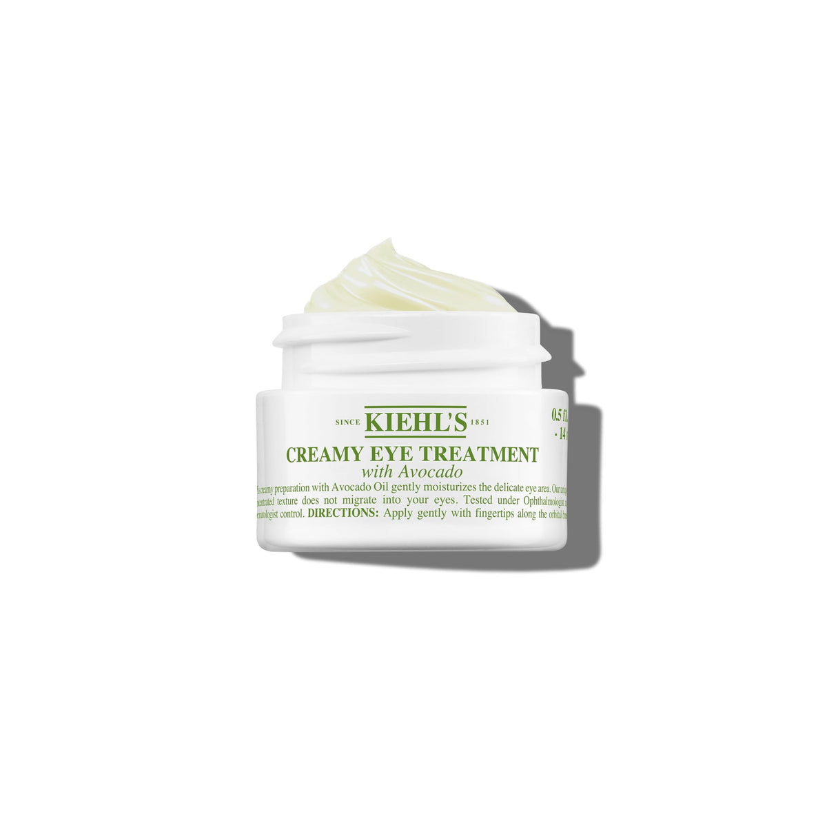 Kiehl's Avocado Eye Treatment jar close-up showing rich hydration for tired eyes.