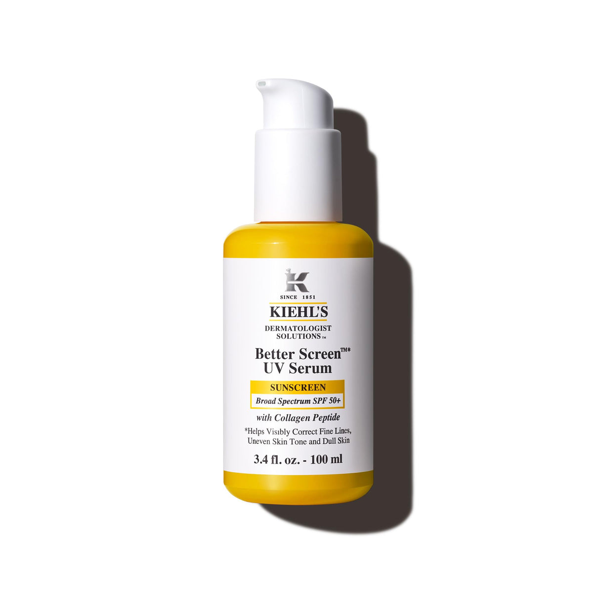 Kiehl's Better Screen Serum SPF50+ bottle pour showing lightweight texture