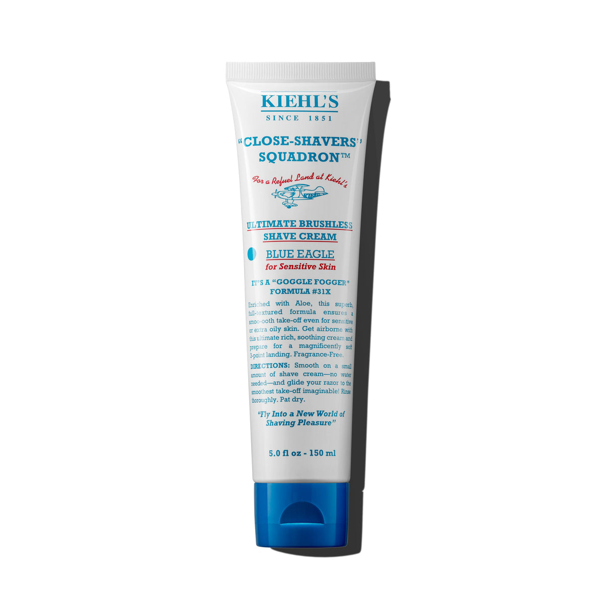 Kiehl's Blue Eagle bottle close-up showing a smooth brushless application.