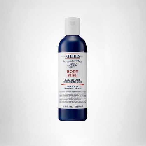 Kiehl's Body Fuel vitamins E and C on bottle label emphasize skin care support.