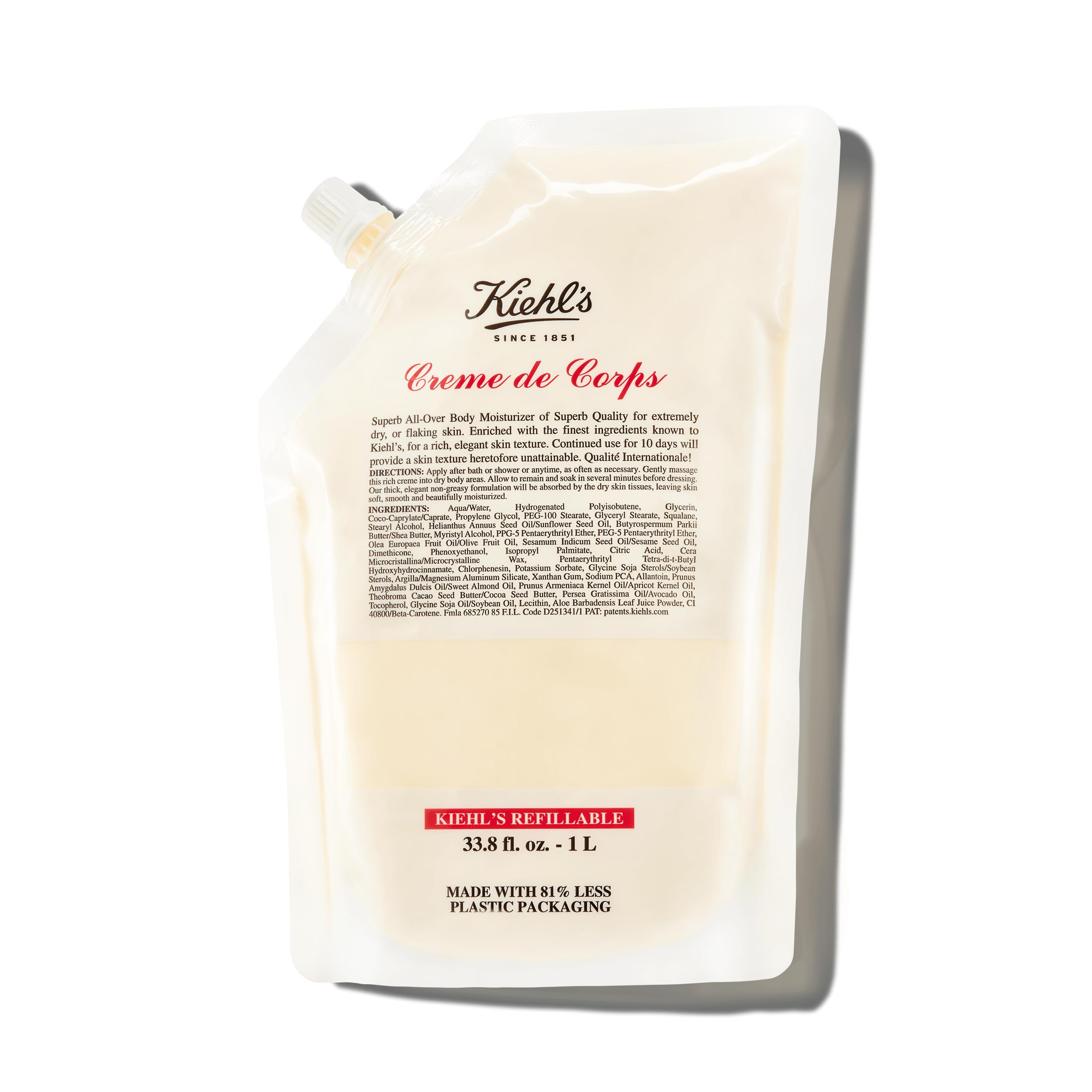 Kiehl's Creme de Corps Rich bottle pouring shows fast-absorbing hydration