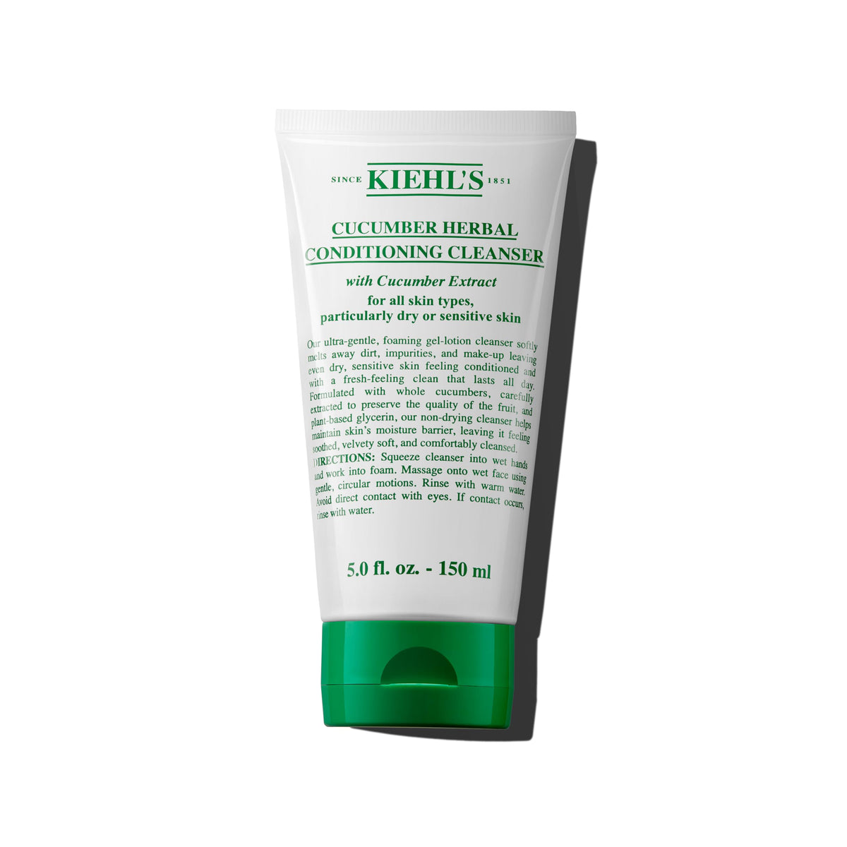 Kiehl's cucumber herbal conditioning cleanser bottle front, showing gentle cleansing action for dry and sensitive skin