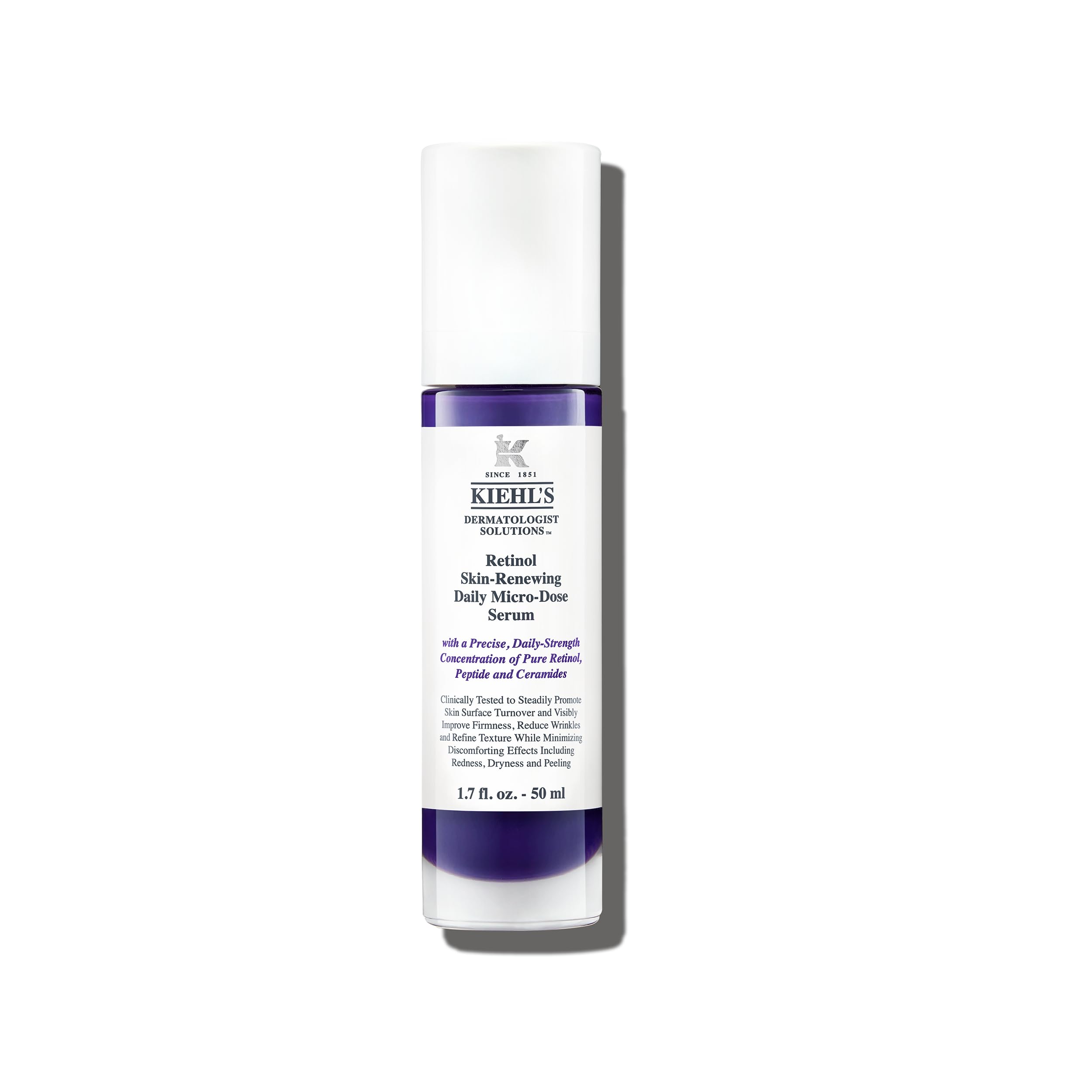 Kiehl's Daily Micro-Dose Retinol Serum bottle shown, gentle anti-aging benefits