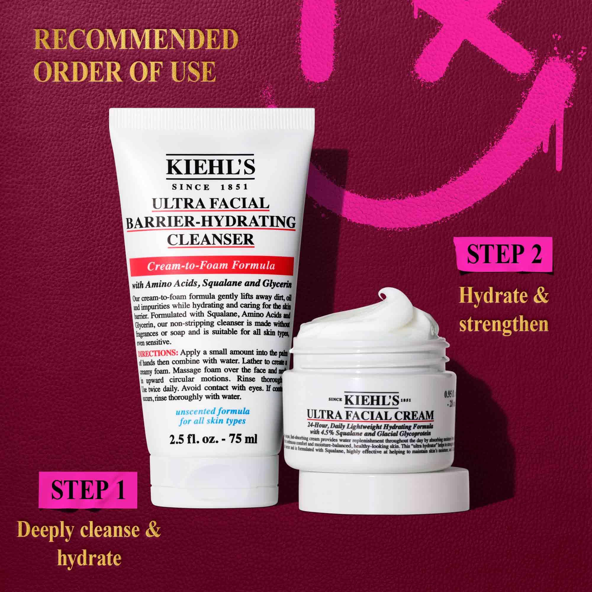 Kiehl's Facial Barrier Cleanser close-up emphasizing gentle cleansing.