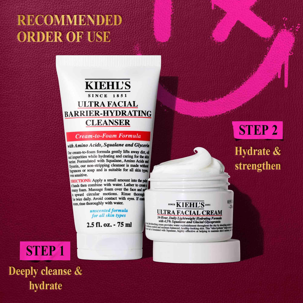 Kiehl's Facial Barrier Cleanser close-up emphasizing gentle cleansing.