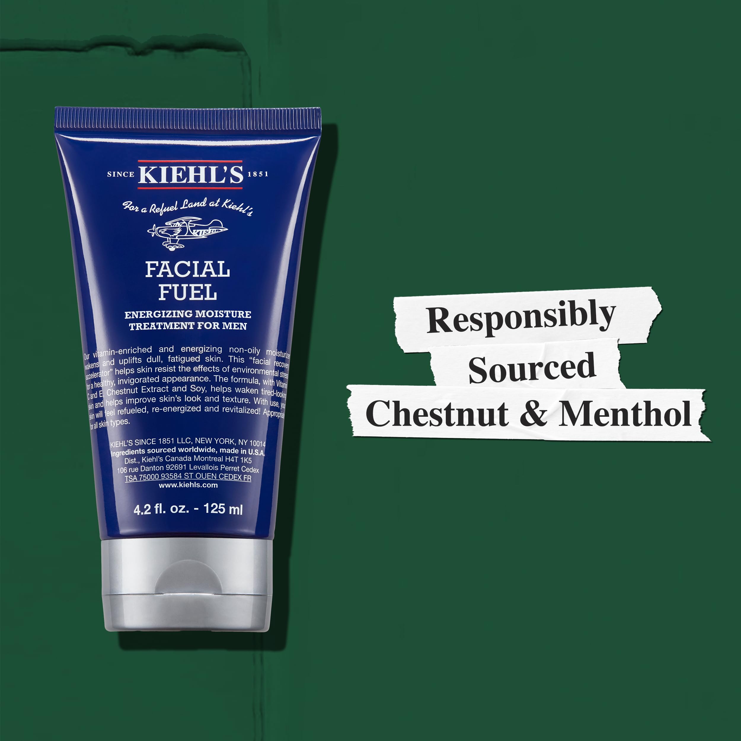 Kiehl's Facial Fuel aftershave-use suggestion with refreshing finish.