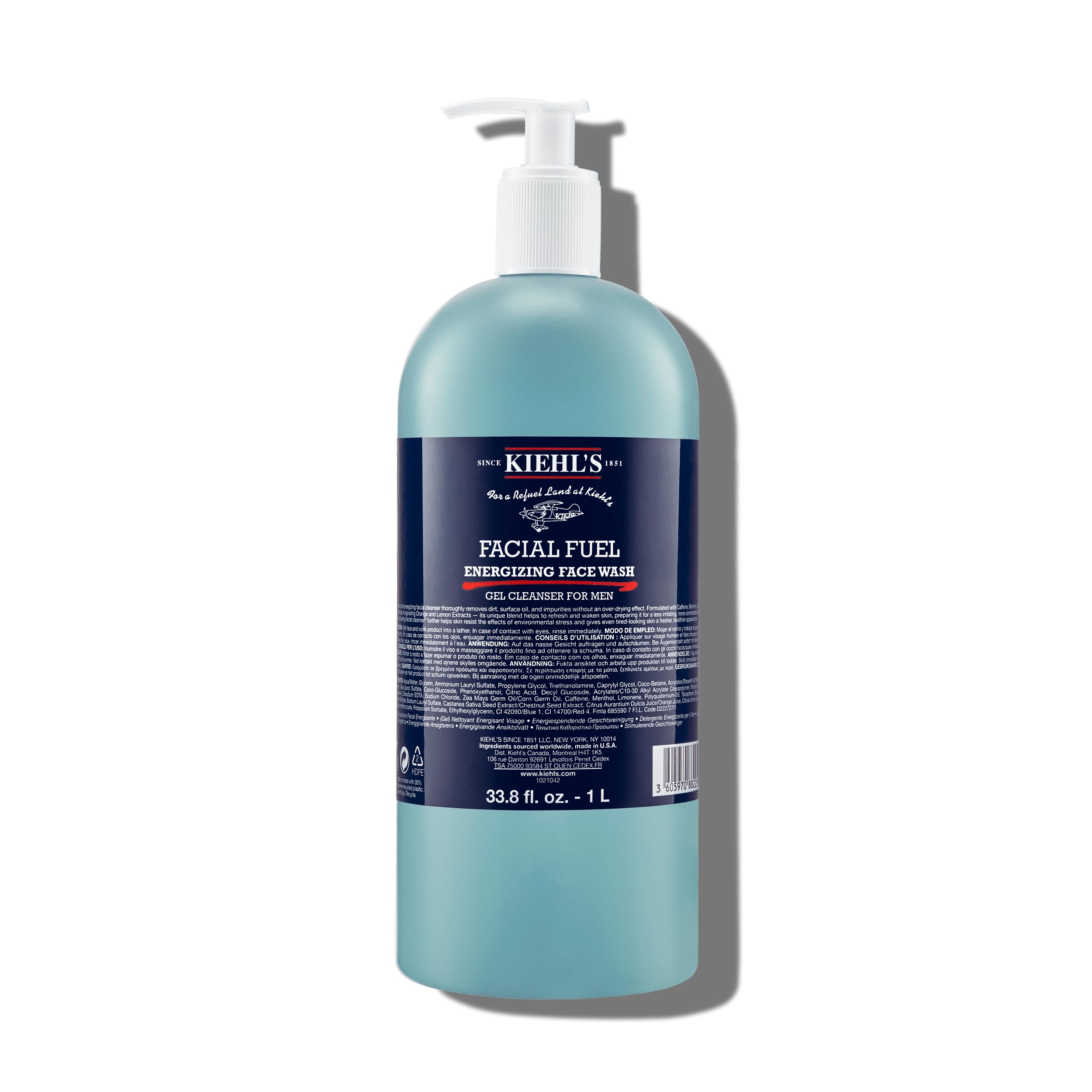 Kiehl's Facial Fuel front bottle view, energizing cleanse for refreshed skin.