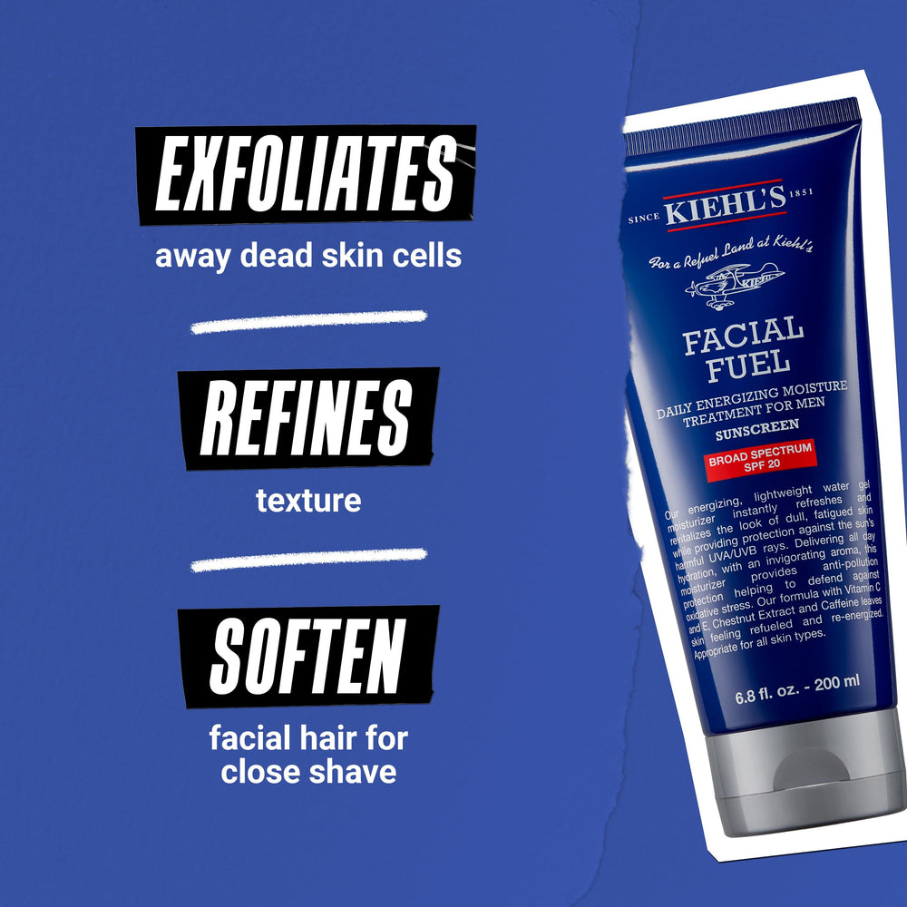 Kiehl's Facial Fuel SPF 20 box-packaging emphasizes paraben-free sulfate-free formula.