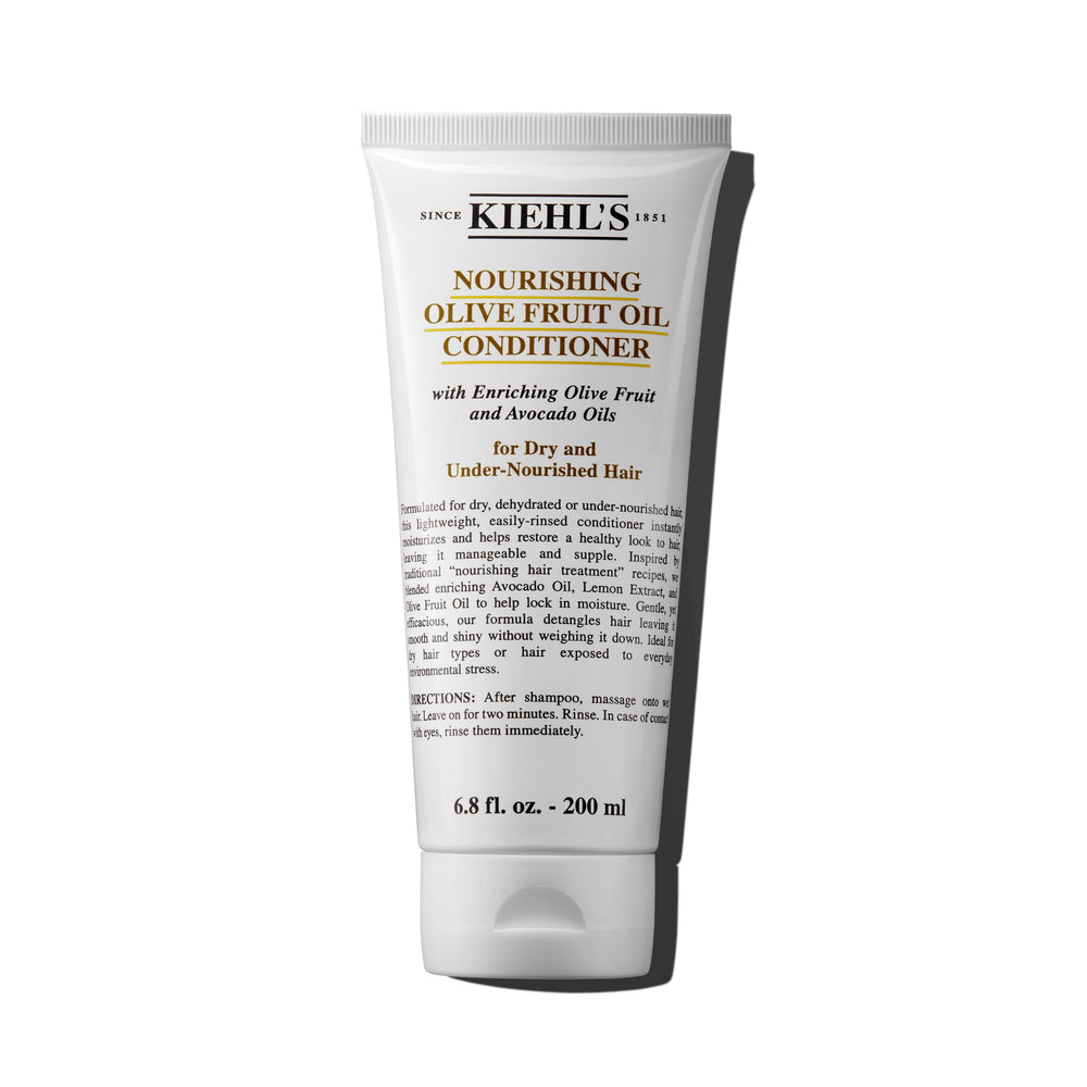 Kiehl's Nourishing Olive Fruit Oil Conditioner bottle for moisturized, glossy hair