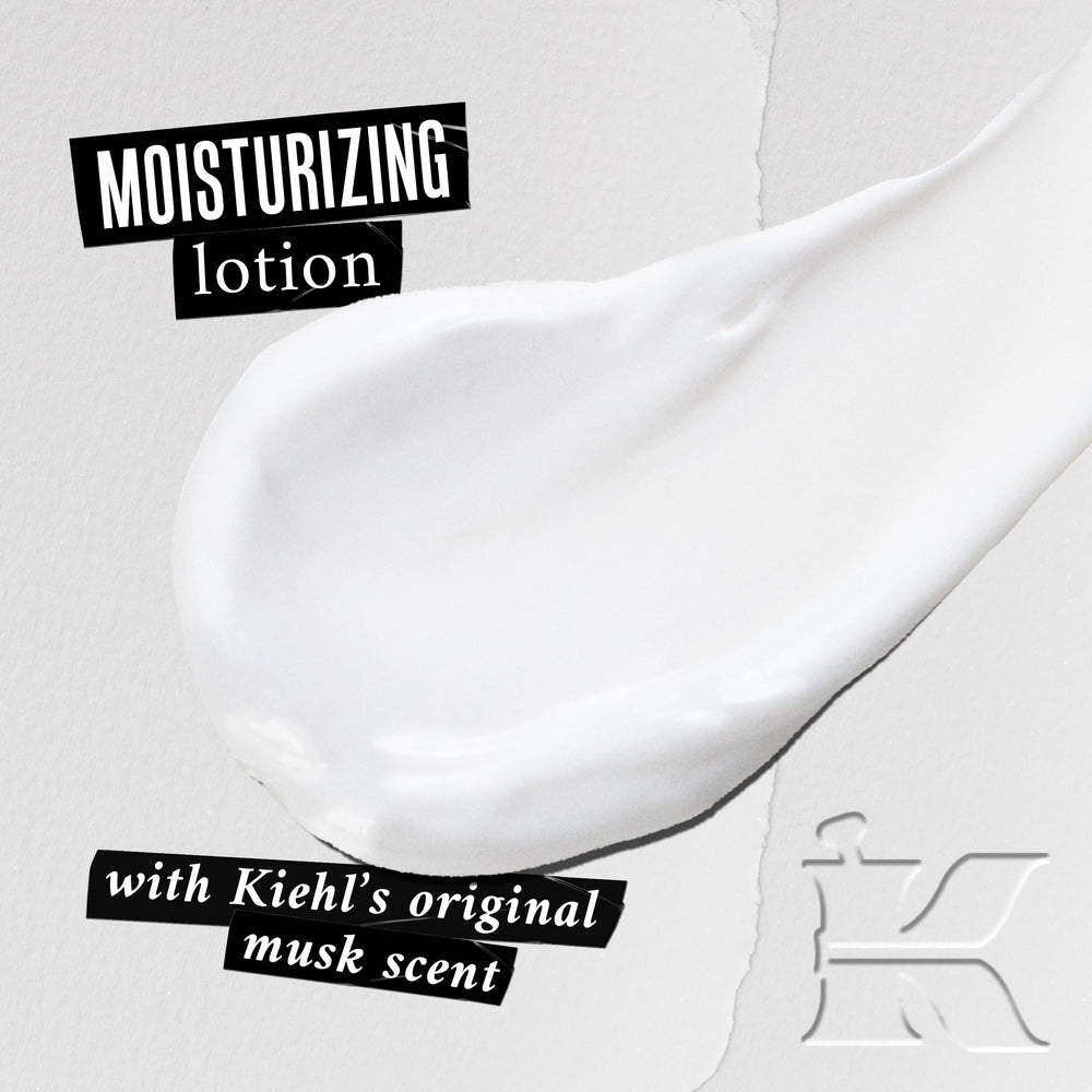 Kiehl's Original Musk Lotion application scene demonstrates quick absorption after a shower.
