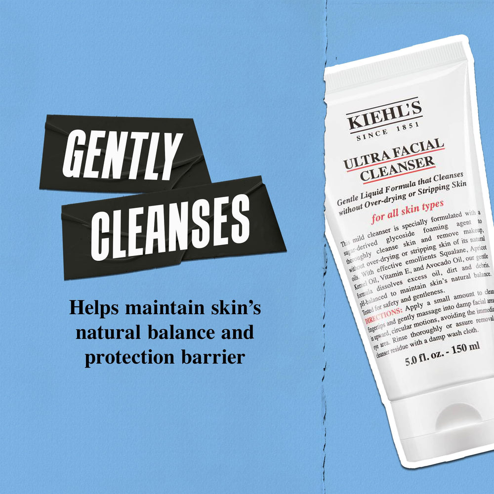 Kiehl's Ultra Facial Cleanser on damp skin, rinse-ready moment, feeling refreshed
