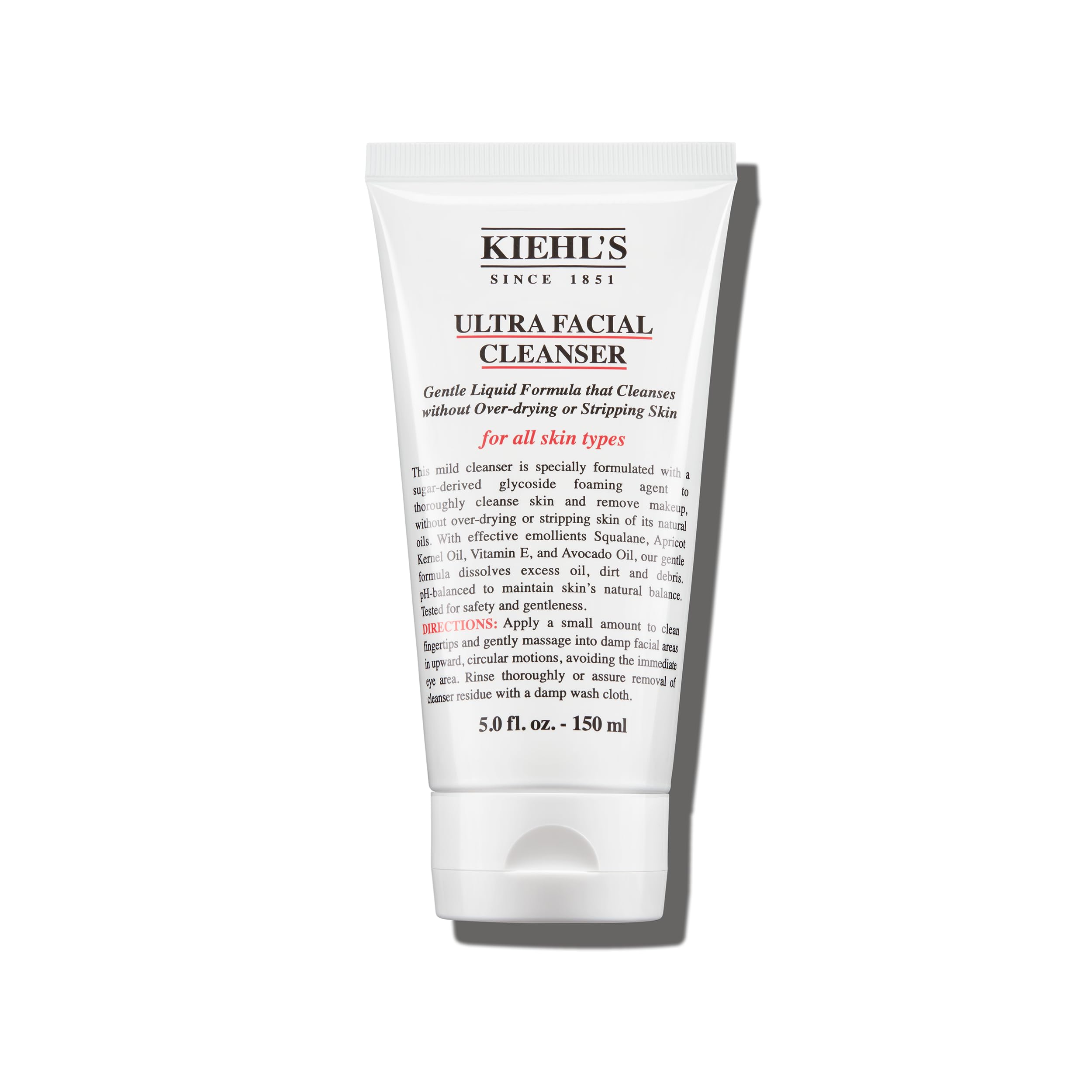Kiehl's Ultra Facial Cleanser foam application showing gentle lather for daily cleansing