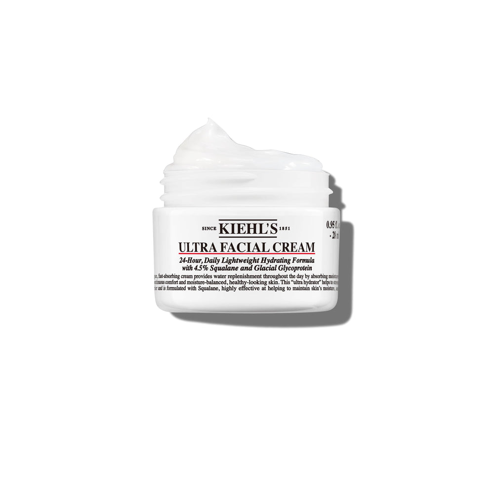Kiehl's Ultra Facial Cream jar close-up showing creamy texture and hydration