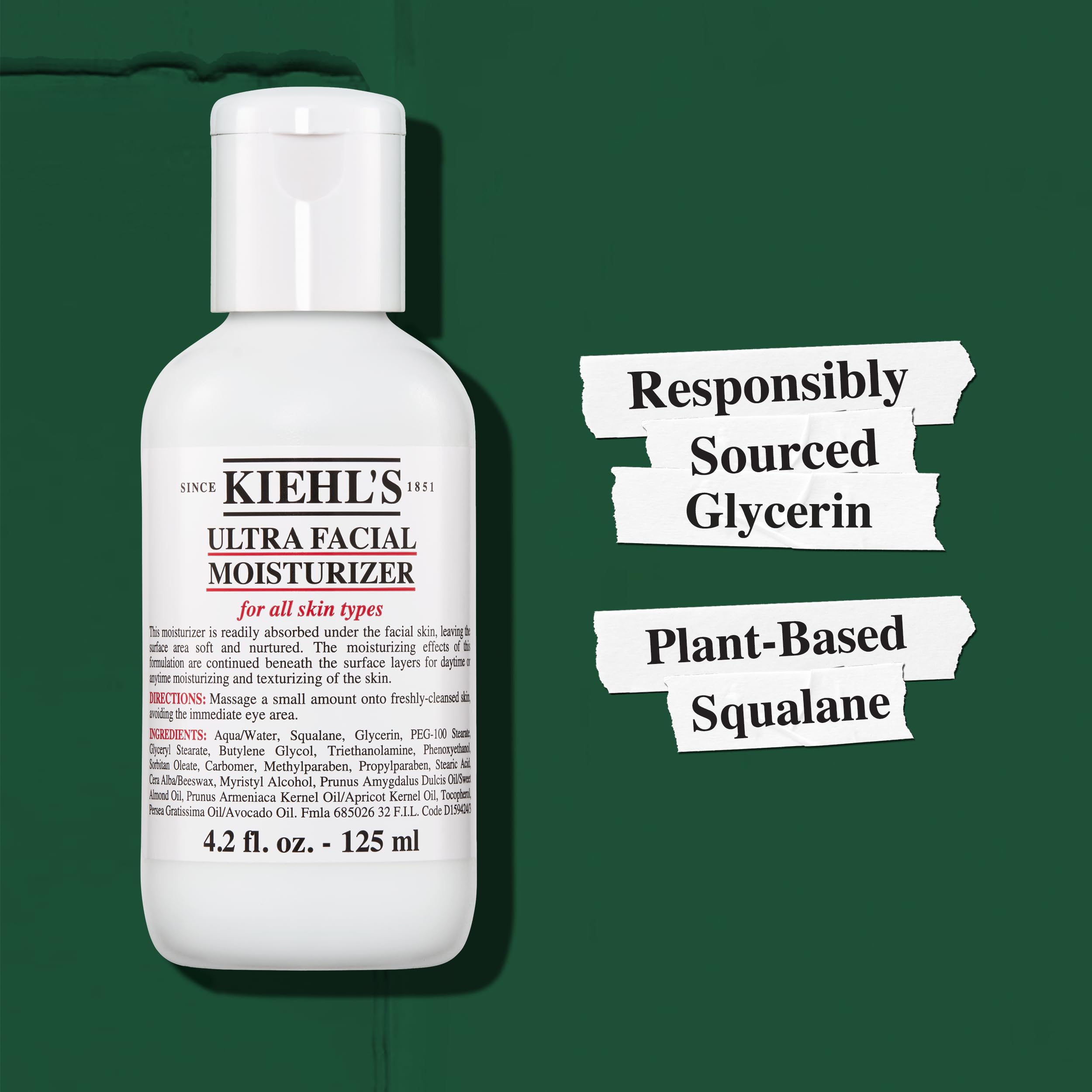 Kiehl's Ultra Facial Moisturizer fragrance-free label supports sensitive skin