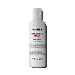 Kiehl's Ultra Facial Toner bottle close-up showing gentle hydration for all skin types.