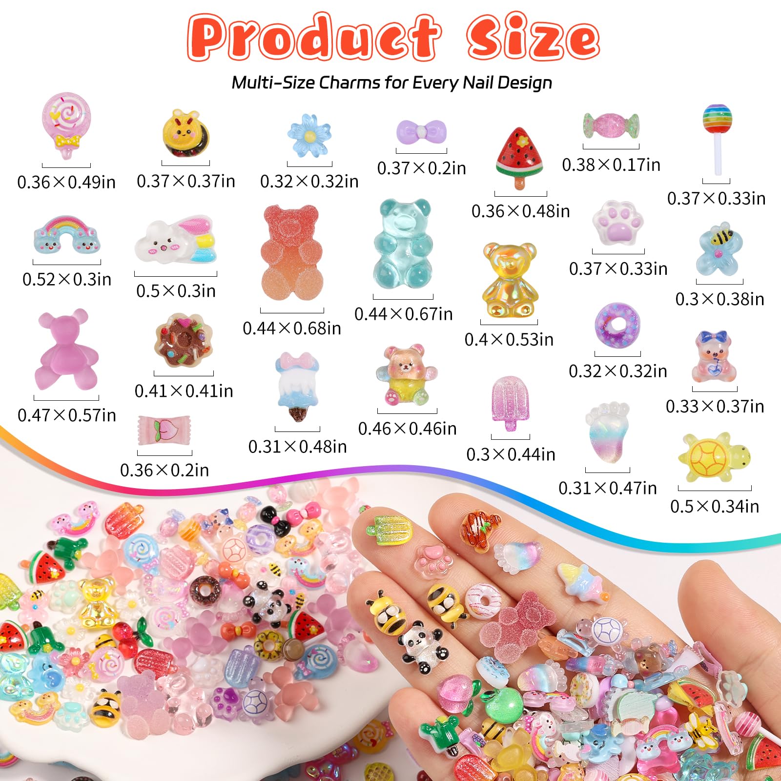 Kikonoke rainbow donut charm closeup with glitter gradients for party nails.