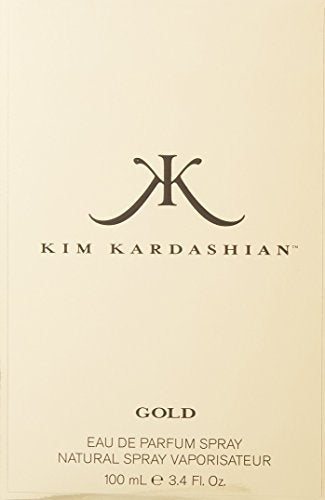 Kim Kardashian Gold EDP bottle side view highlighting sleek design for evening wear.