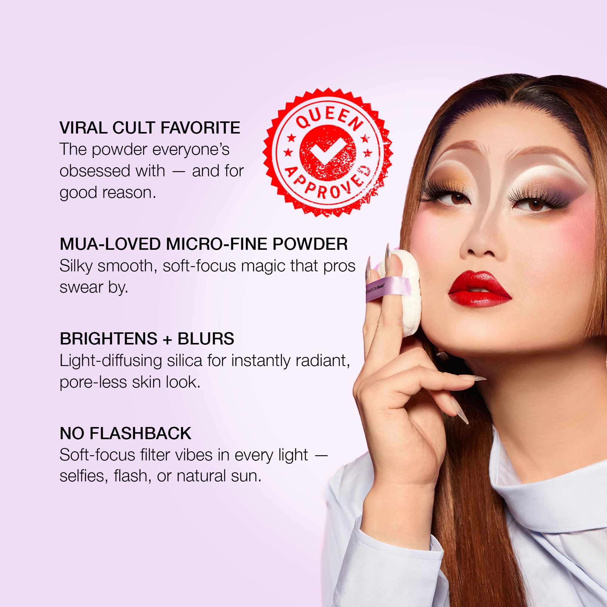 KimChiChic setting powder with sifter jar promotes even distribution and long wear.