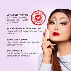 KimChiChic setting powder with sifter jar promotes even distribution and long wear.