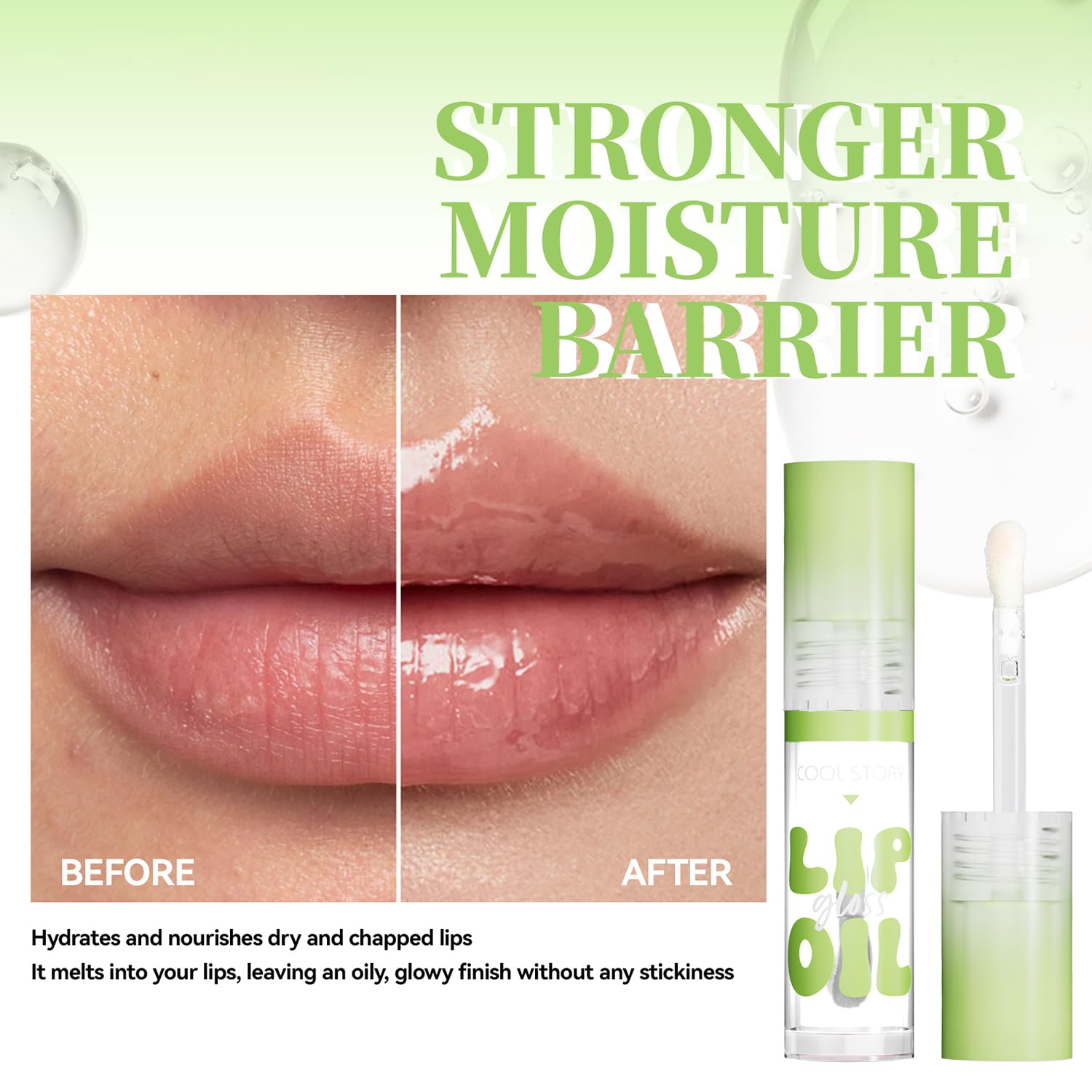KIMIEYE Glow Lip Oil Set A bottle close-up highlights lightweight nourishment.