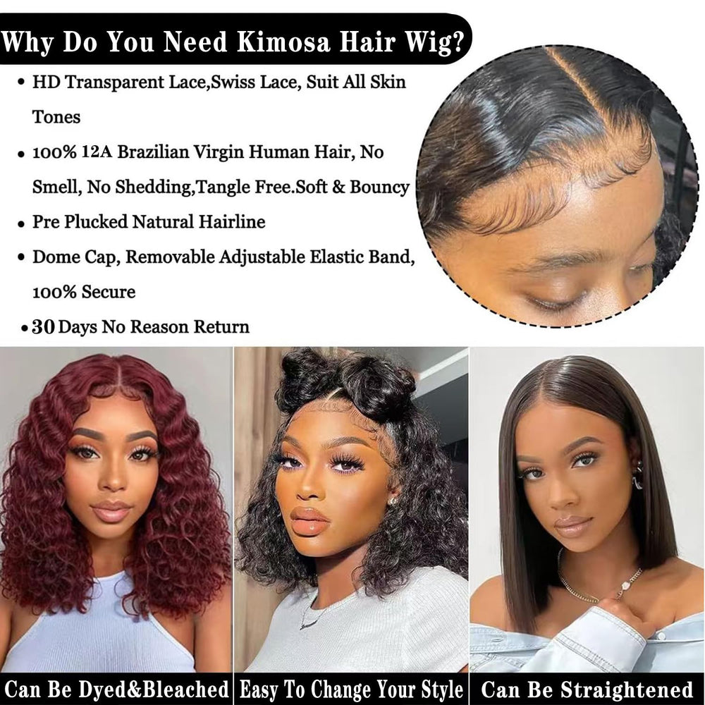 Kimosahair Deep Wave Lace Front Wig shows a breathable cap for daily wear.