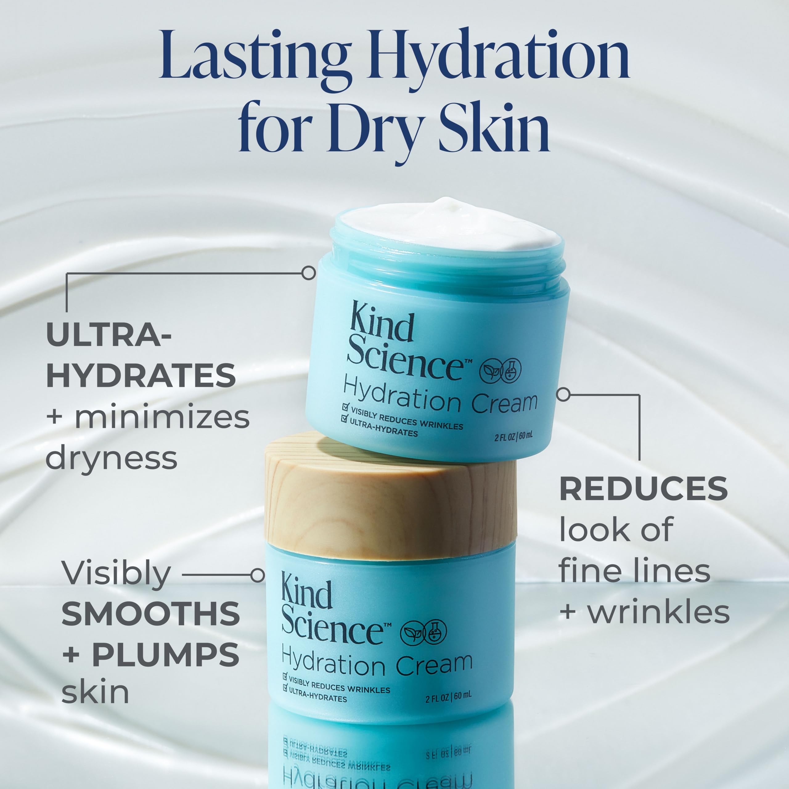 Kind Science Hydration Cream jar back with ingredients and usage guidance.