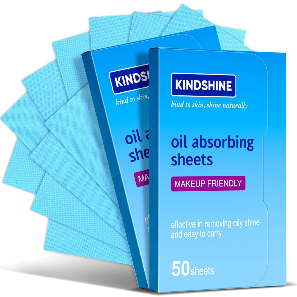 kindshine kineshine 100p pack front showing portable blotting papers for on-the-go shine control