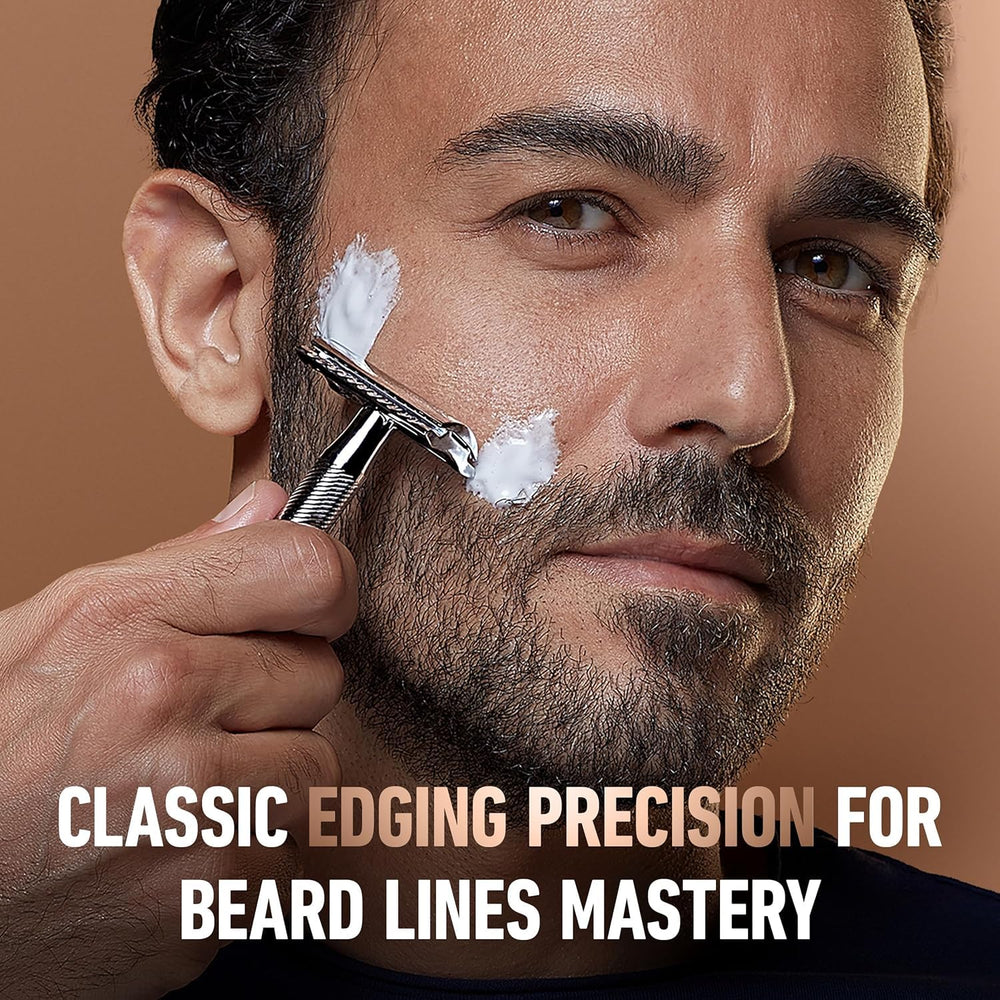 King C. Gillette platinum-coated blades close-up emphasizing sharpness and long-lasting performance