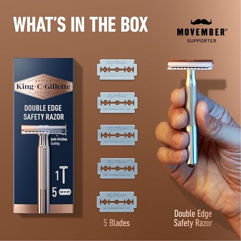King C. Gillette safety razor closed comb head for controlled, clean shaves.