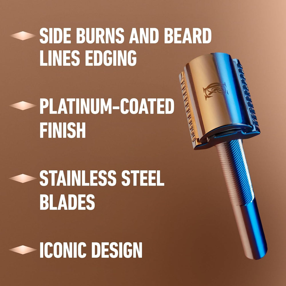 King C. Gillette safety razor with blades setup for classic grooming routines