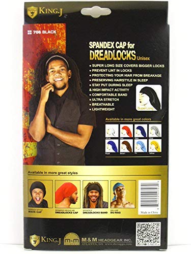 King.J gorra spandex para dreadlocks, lateral, ajuste cómodo y transpirable.