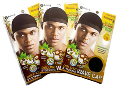 King.J Healthy Treated Wave Deluxe stocking wave cap in black offers durable protection and soft, comfortable wear.