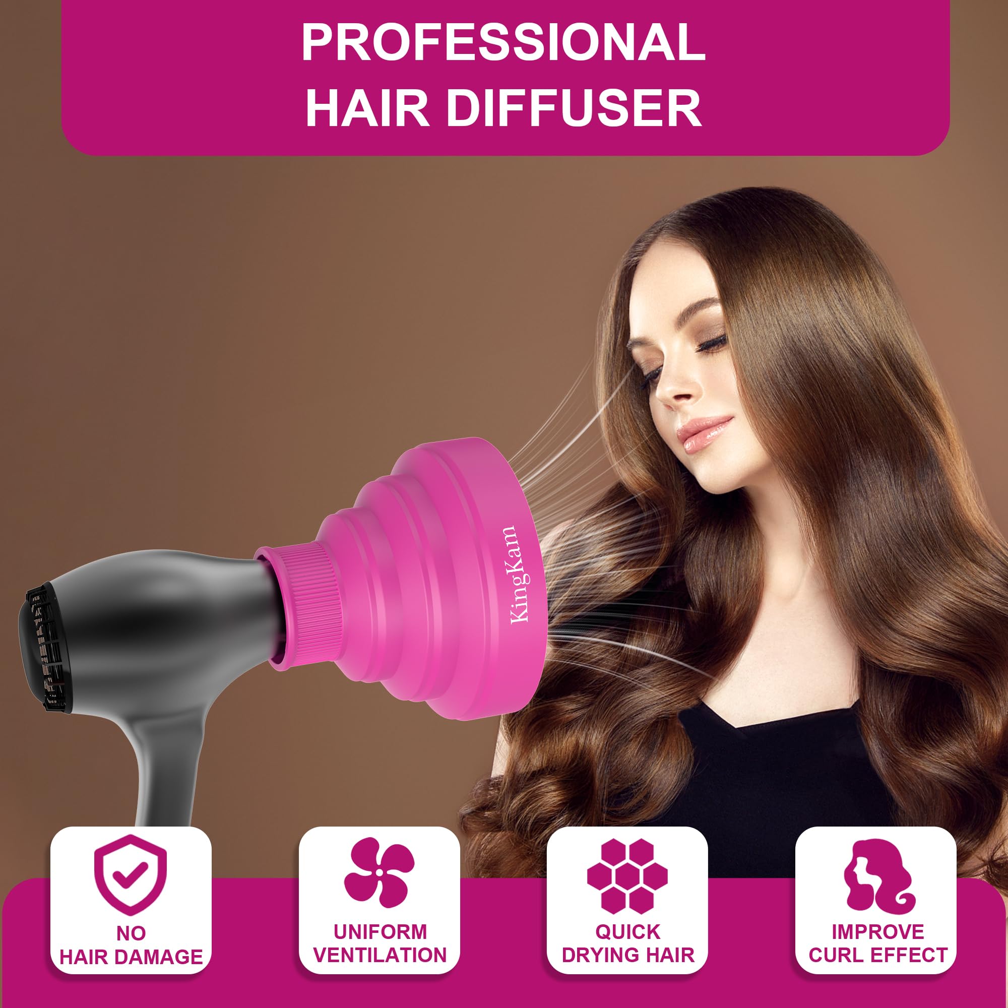 KingKam pink diffuser in use on hair for even heat distribution
