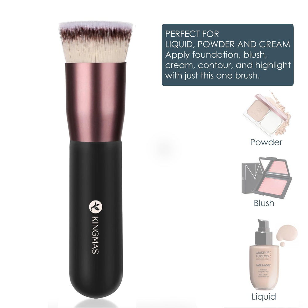 KINGMAS flat top foundation brush provides streak-free finish on formulas.