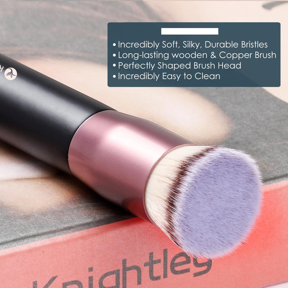 KINGMAS flat top foundation brush wooden handle for comfortable, controlled makeup.
