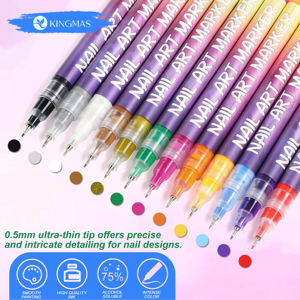 KINGMAS nail art pens writing on nail with clean, controlled strokes.