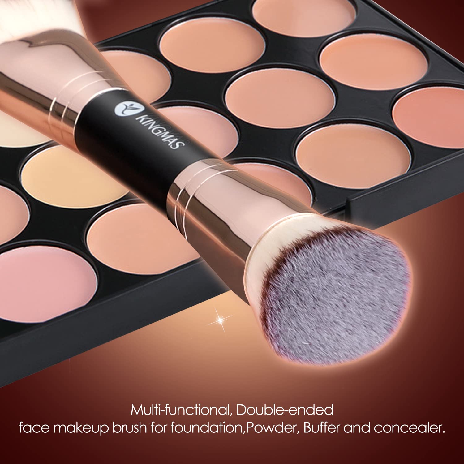 KINGMAS soft synthetic bristles deliver silky skin feel during makeup application.